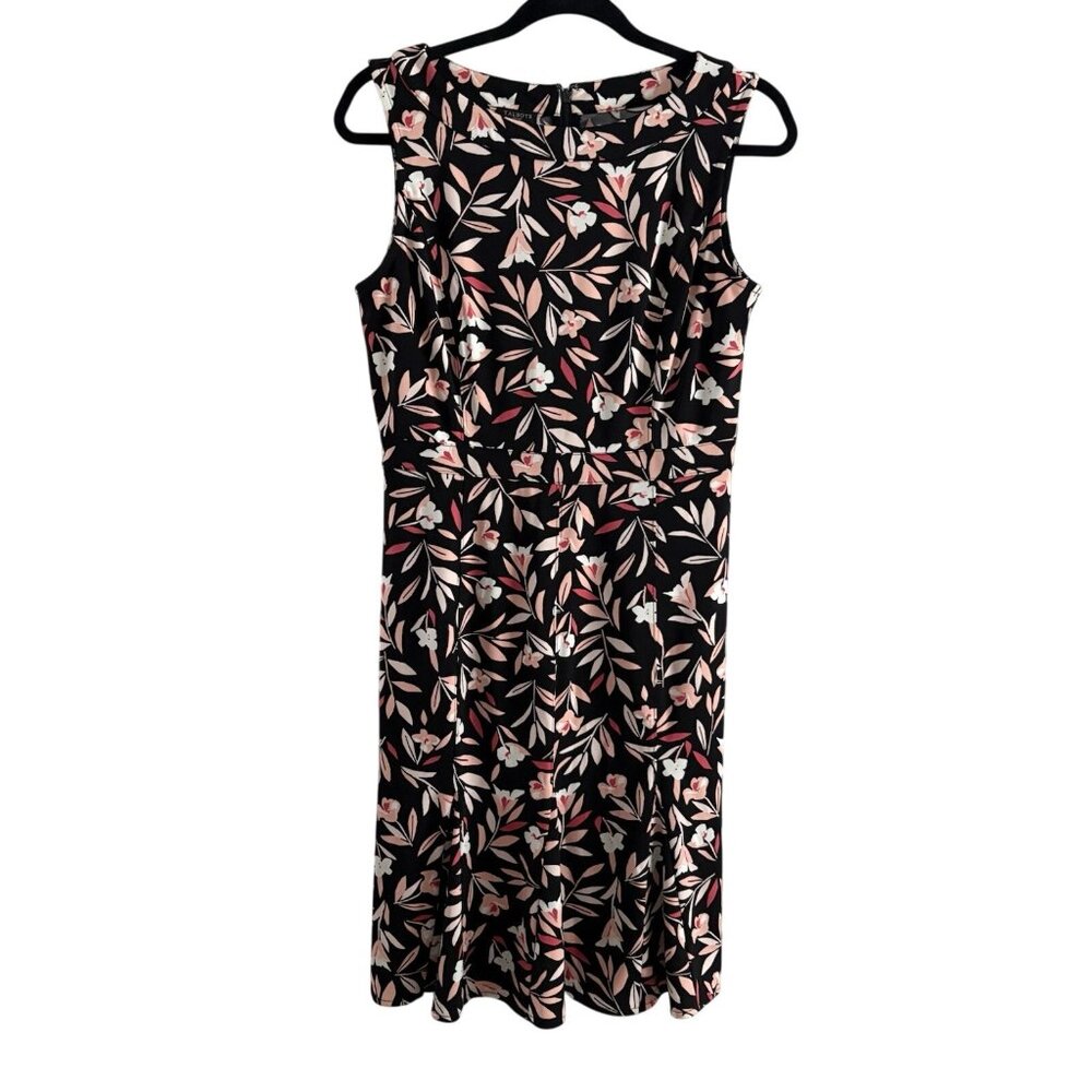 Talbots Petites Women 8P Black W/Pink Floral Sleeveless Flared Hem Sheath Dress